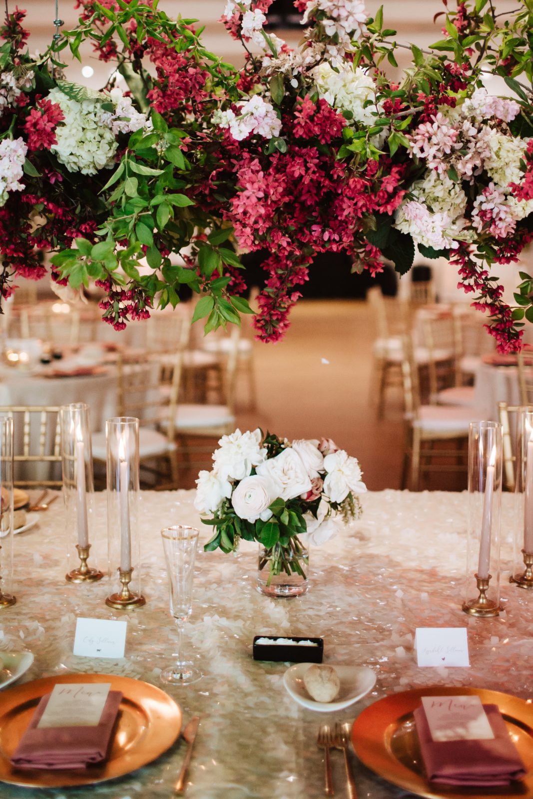 Head Table Hanging Installation with Blooming Branches