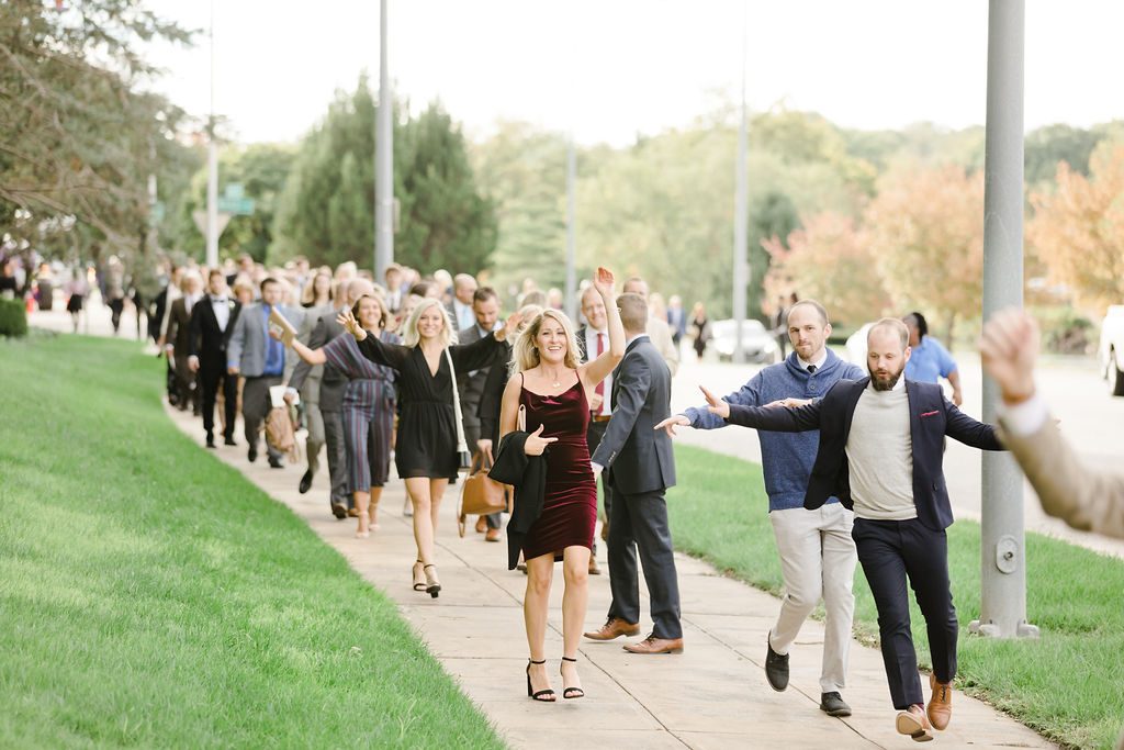 Wedding Marching Band Captured by Laura Foote Photography | Floral by Blue Bouquet | Kansas City Florist, Midwest Florist | Wedding at The Intercontinental Hotel, Wedding at Loose Park Rose Garden