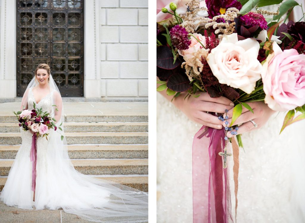 Bride with Burgundy Bouquet | Floral by Blue Bouquet, Kansas City & Beyond Floral + Event Design
