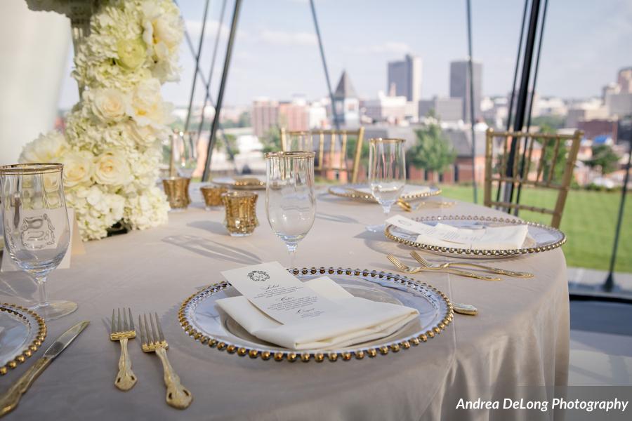 Kauffman Tablescape with a view of the KC skyline