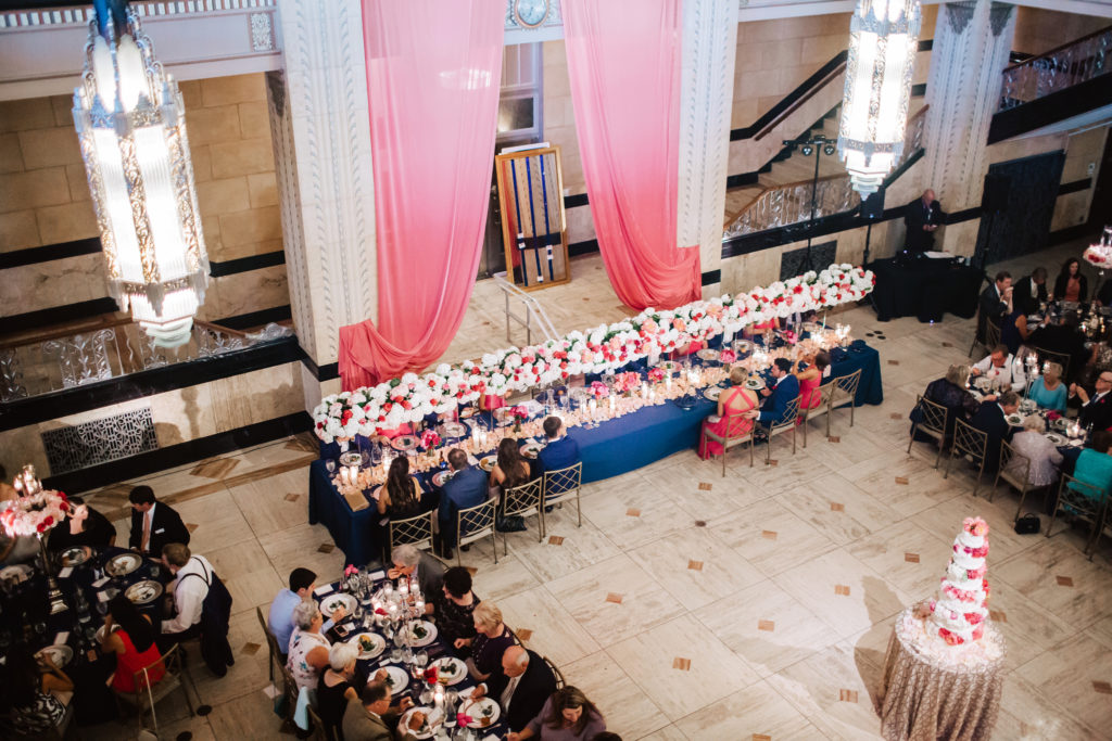 Pink and Navy Head Table at The Grand Hall