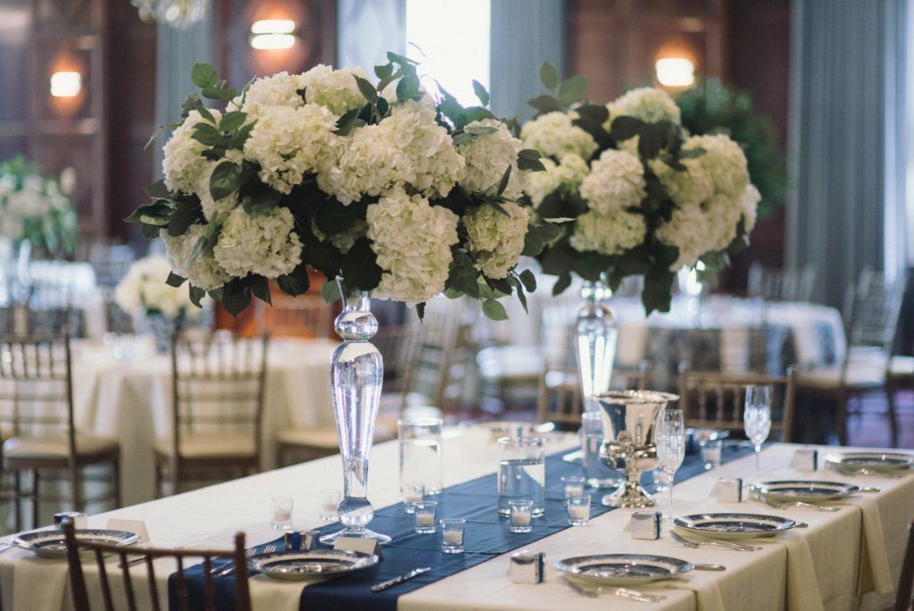 Blue and White Head Table at Brass on Baltimore, Tudor Room