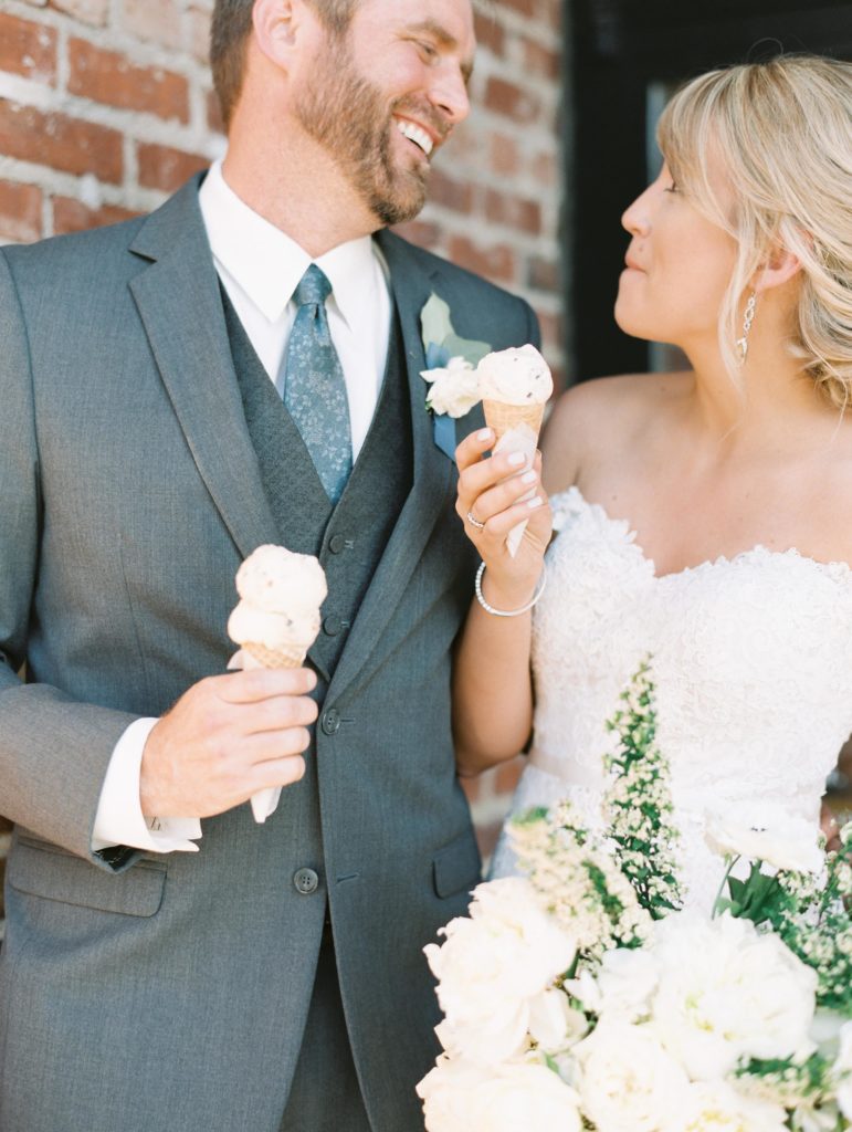 Bride and Groom Stop for Ice Cream on Wedding Day
