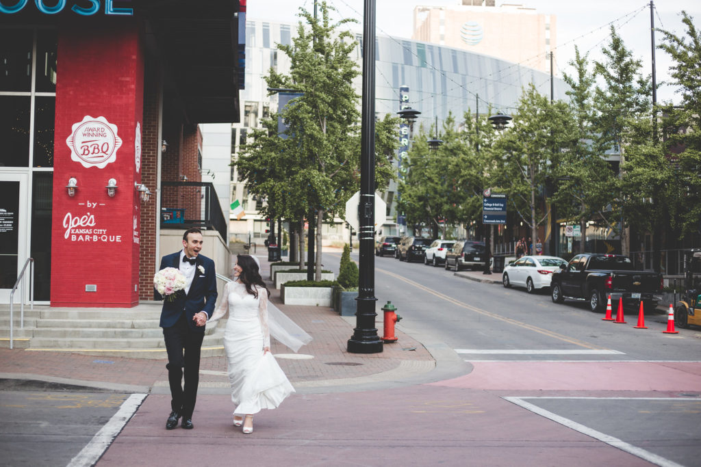 Bride and Groom in Downtown Kansas City