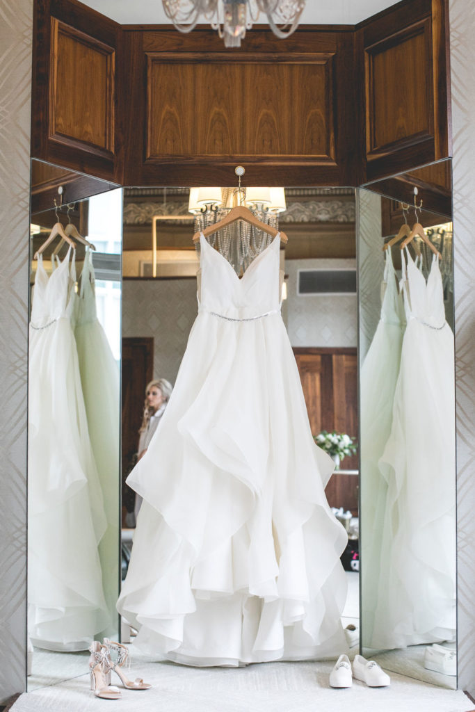 The Bride's Gown in the Bridal Suite at The Grand Hall at Power & Light | Floral by Blue Bouquet at The Grand Hall at Power & Light