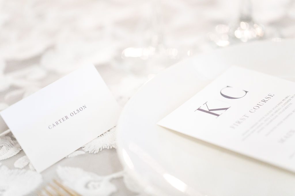 Close Up of Place Settings from UltraPom, Paper Details by Nellie Sparkman Events + Stationary Studio | Floral by Blue Bouquet at The Grand Hall at Power & Light