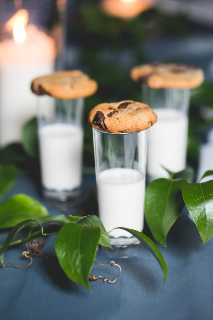 Late Night Wedding Snack - Cookies + Milk by Olive Events | Floral by Blue Bouquet at The Grand Hall at Power & Light